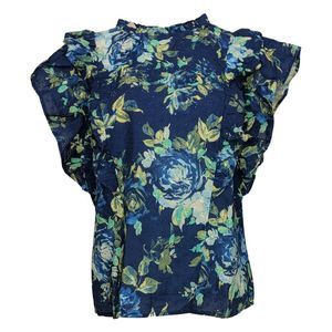 Candace Cameron Bure Women's Top Sz M Printed Eyelet with Ruffle Blue A570761